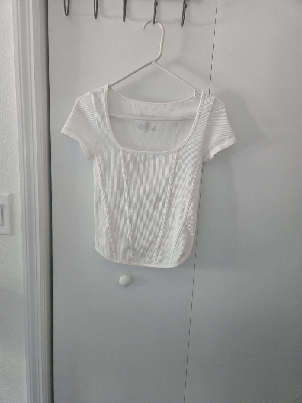 Women’s White And Black Bundle Of Two Scoop Neck Ribbed Short Sleeve Top